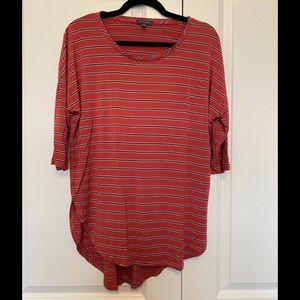 Red and Black Striped Quartet Sleeve Top Size M